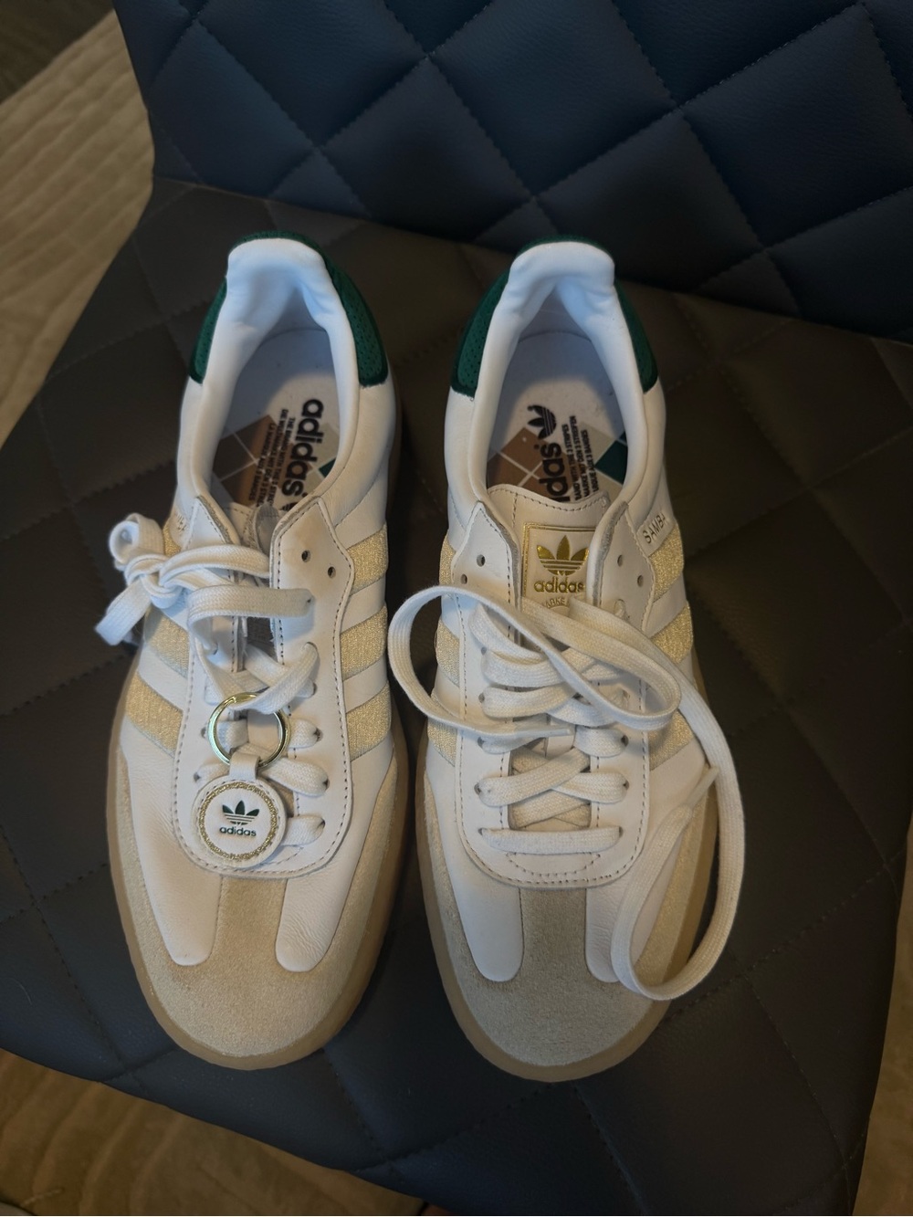 adidas White & Green Samba-style Sneakers with Gum Sole